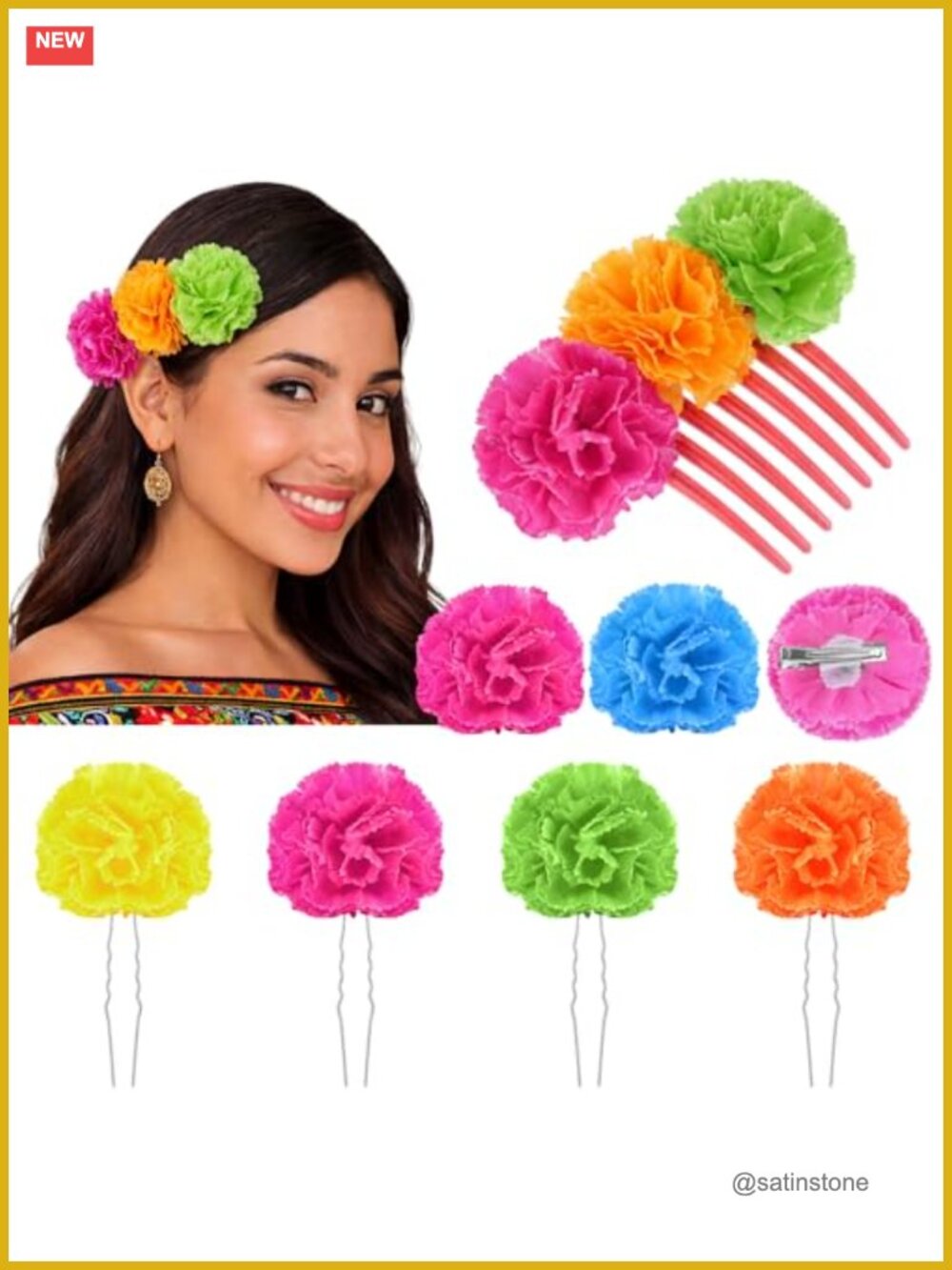 Day of the Dead Silk Marigold Flower Hair Accessories Set Cosplay